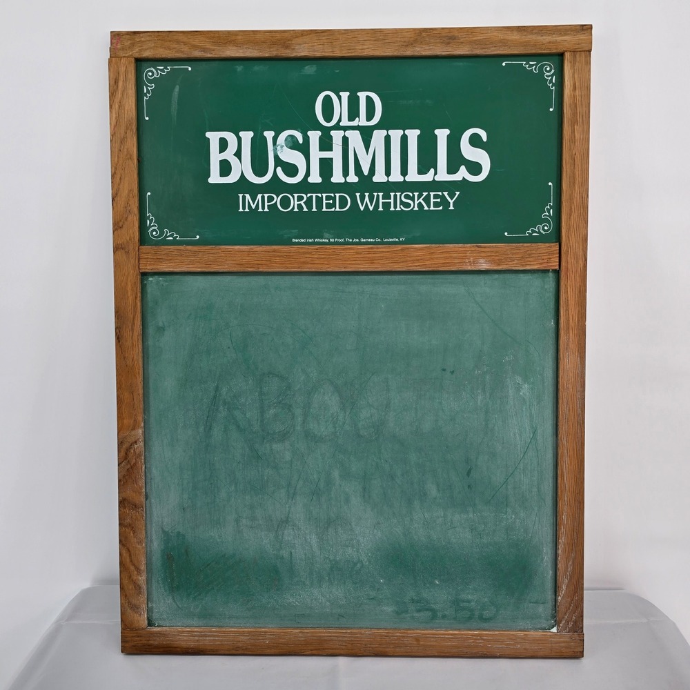 Vintage Old Bushmills Imported Whiskey Wooden Frame Chalkboard Bar Sign 24x18